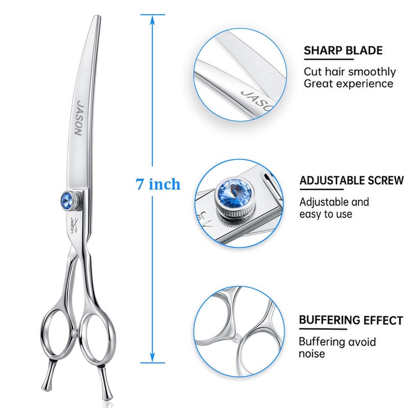 JASON 7" Curved Dog Grooming Scissors, Ergonomic Pets Cats Trimming Shears with Offset Handle and a Jewelled Screw for Right Handed Groomers, Sharp, Comfortable Christmas Gift - Image 3